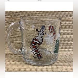 Vintage Starbucks Glass Christmas Mug Tree Snowman Candy Cane 1990s